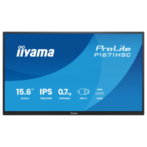 Iiyama P1671HSC-B1 Monitor, ProLite P1671HSC-B1, Leather Cover, 39.6 cm (15.6''), Full HD, USB-C, kabel, zwart - productafbeelding